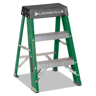 8813__61842.1596814483.386.513.webp #624 Folding Fiberglass Locking 2-Step Stool, 17w x 22 Spread x 24h, Aluminum/Green/Yellow